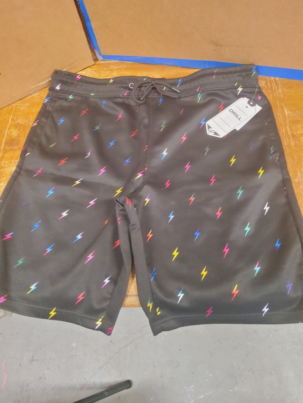Drill Clothing Company Black Swim Shorts with Multicolor Lightning Bolts